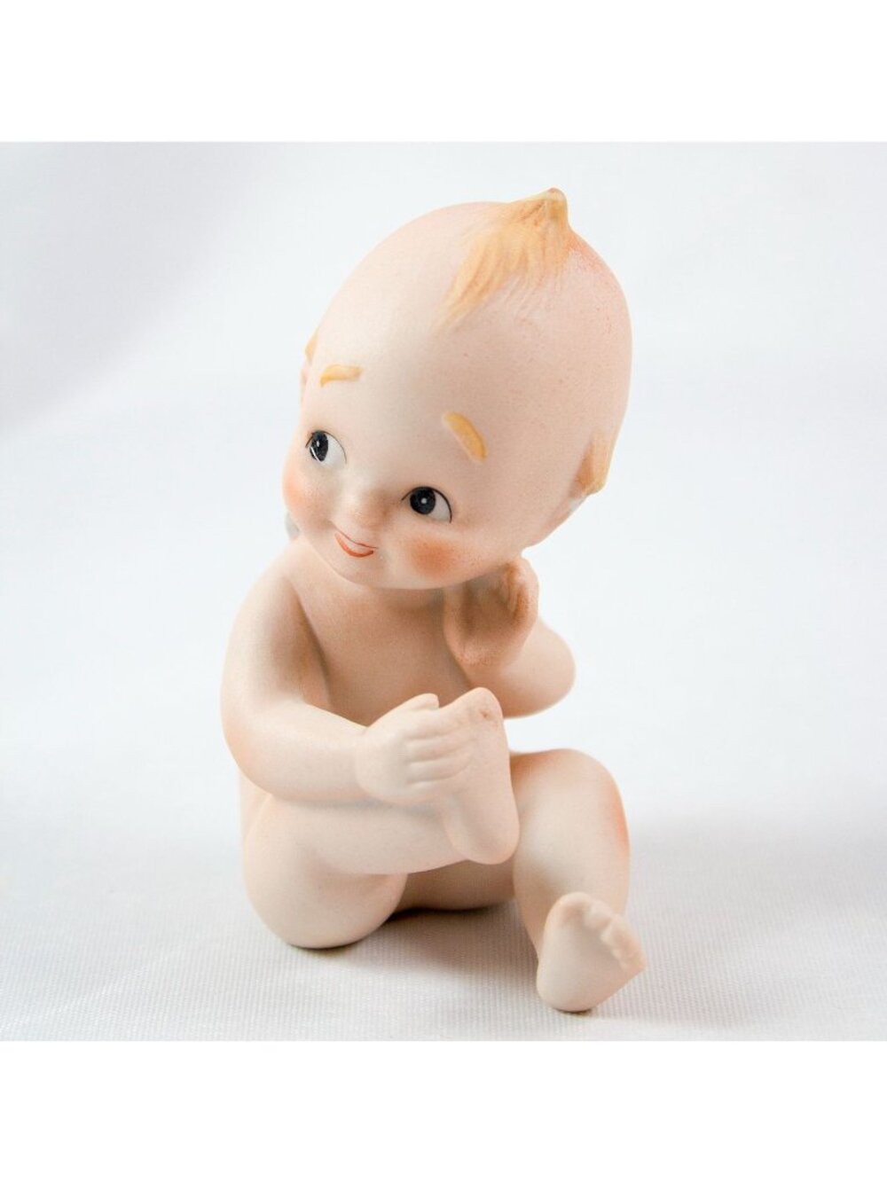 Lefton 1980's Piano Baby Bisque Porcelain Kewpie-Style Seated Angel Figurine